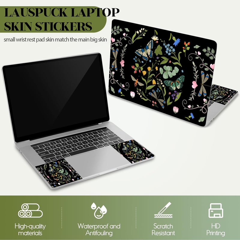 Lauspuck 13" 13.3" 14" 15" 15.4" 15.6 Inches Laptop Skin Sticker Netbook Decal Vinyl Reusable Notebook Art Protector Cover, Personalized Skin, Dragonfly Butterfly Flower - Image 2
